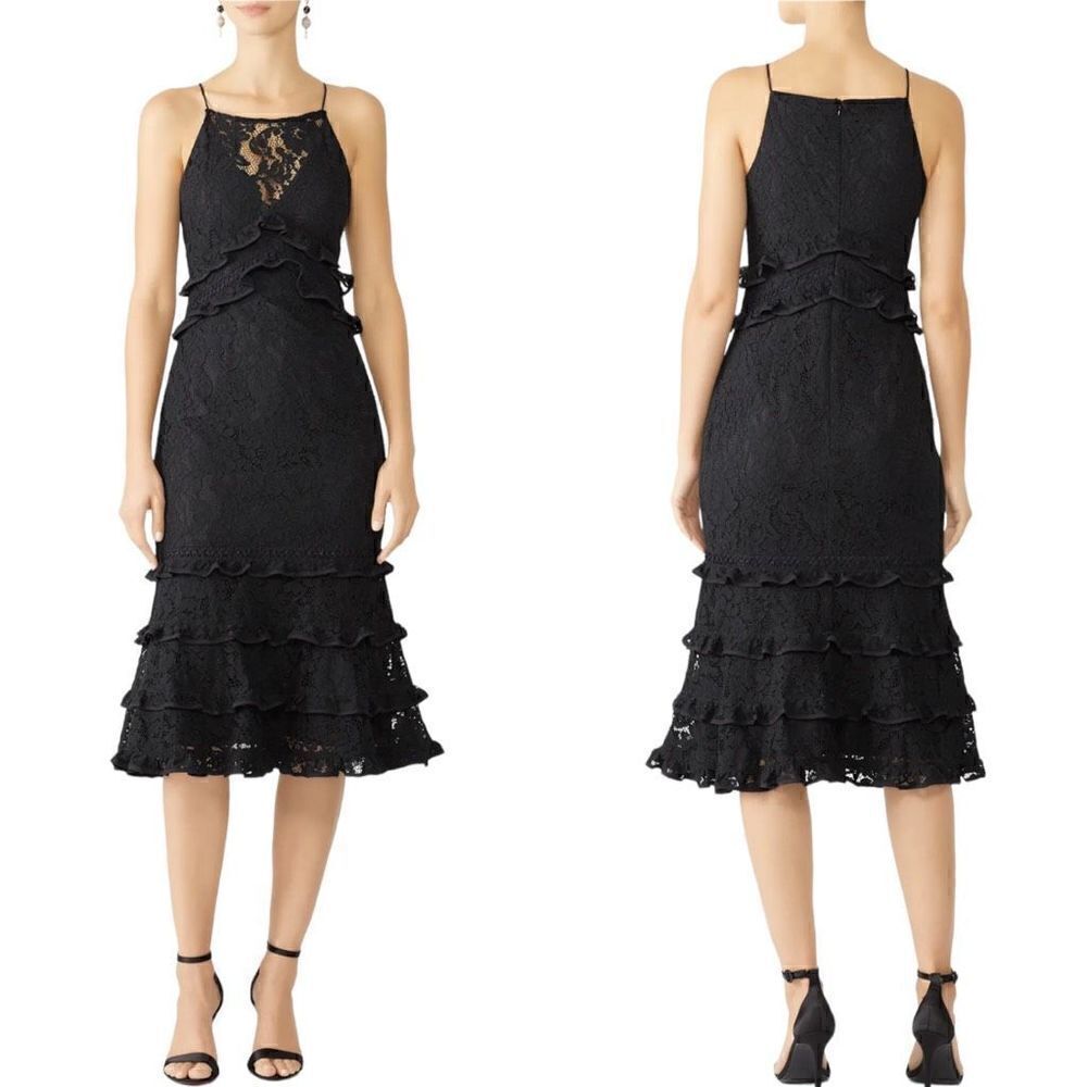 Keepsake The Label Black Catch Me Lace Midi Sheath Dress Black Tie Medium